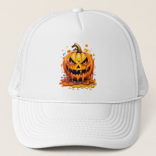 Halloween splash kleur pompoen trucker pet (Voorkant)