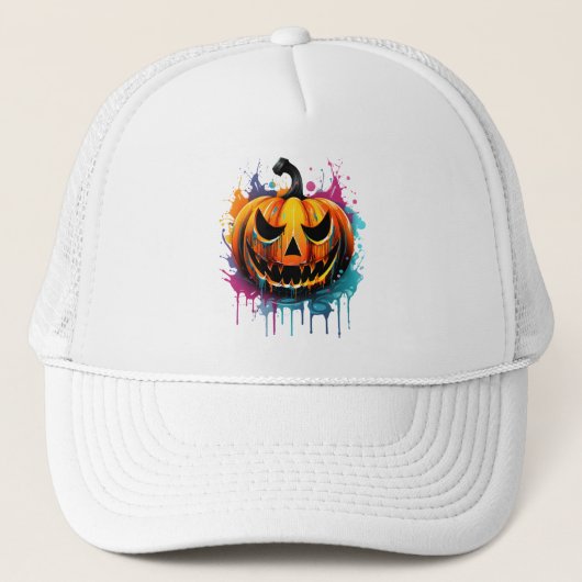 Halloween splash kleur pompoen trucker pet (Voorkant)