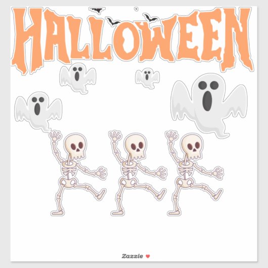 Halloween-spoken en dansende skeletten sticker (Vel)