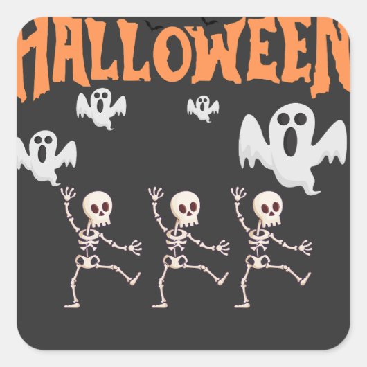 Halloween-spoken en dansende skeletten vierkante sticker (Voorkant)