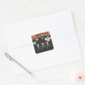 Halloween-spoken en dansende skeletten vierkante sticker (Envelop)