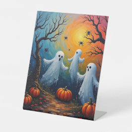 Halloween spoken en spinnen reclamebord met voetstuk