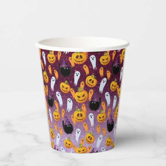 Halloween Spoken Glitterpatroon Papieren Bekers (Voorkant)
