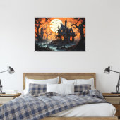 Halloween Spoken Huis bij Amber Schemering Canvas Afdruk (Insitu (Slaapkamer))