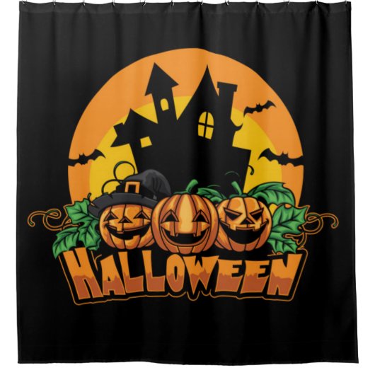 Halloween Spoken Huis Pompoenen Douchegordijn (Voorkant)
