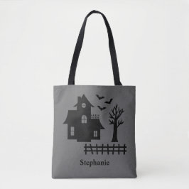 Halloween Spoken Huis Silhouet En Aangepaste Naam Tote Bag