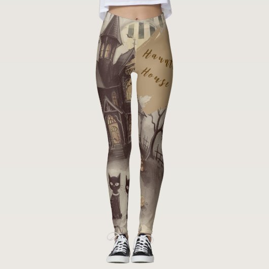 Halloween, Spoken Huis , Zwarte Kat Leggings (Voorkant)