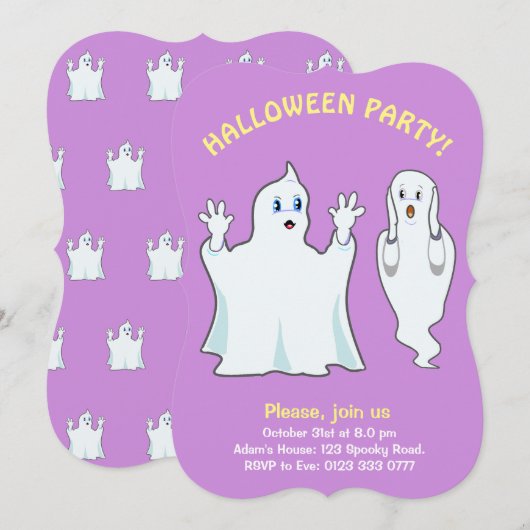 Halloween-spoken in Paars Uitnodiging (Voorkant / Achterkant)