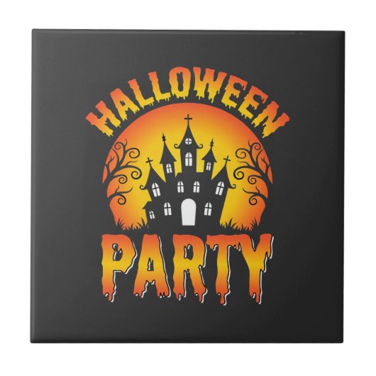 Halloween Spokenhuis Feest Vector Tegeltje (Voorkant)