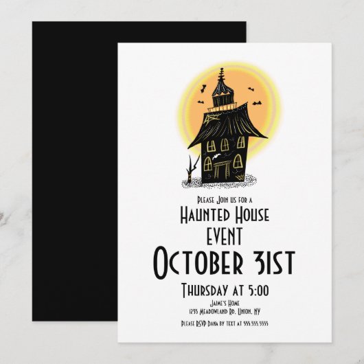 Halloween Spokenhuis Handgetekend Ontwerp Kaart (Voorkant / Achterkant)