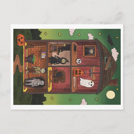 Halloween Spokenhuis Interieur Illustratie Briefkaart (Voorkant)
