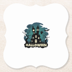 Halloween Spokenhuis Klokkentoren Vleermuizen Gees Kartonnen Onderzetters