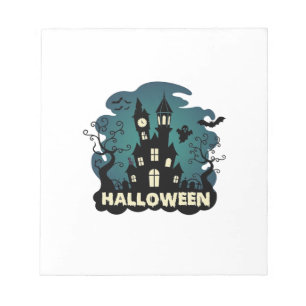 Halloween Spokenhuis Klokkentoren Vleermuizen Gees Notitieblok