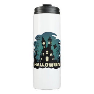 Halloween Spokenhuis Klokkentoren Vleermuizen Gees Thermosbeker