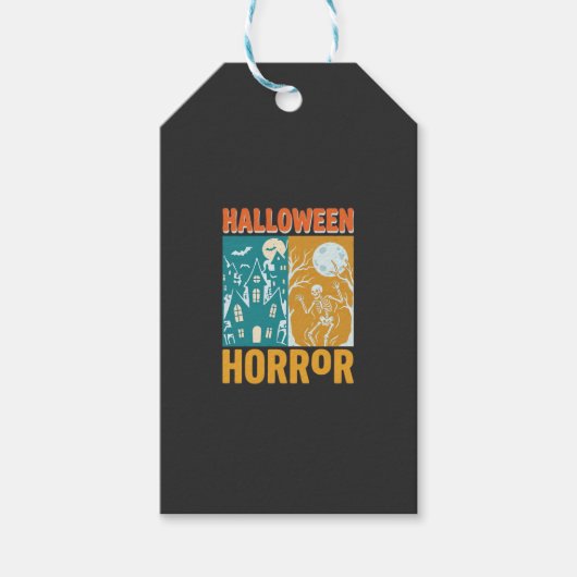 Halloween Spokenhuis Maan Skelet Ontwerp_1 Cadeaulabel (Voorkant)