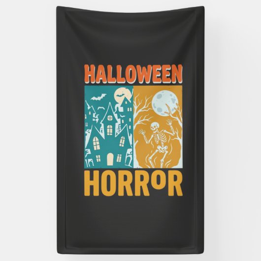 Halloween Spokenhuis Maan Skelet Ontwerp_1 Spandoek (Verticaal)