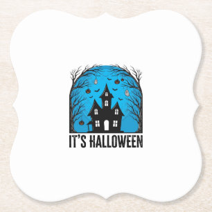 Halloween Spokenhuis Maan Vintage Gravure Des Kartonnen Onderzetters