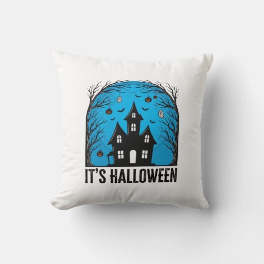 Halloween Spokenhuis Maan Vintage Gravure Des Kussen (Voorkant)