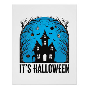 Halloween Spokenhuis Maan Vintage Gravure Des Perfect Poster