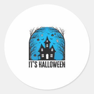 Halloween Spokenhuis Maan Vintage Gravure Des Ronde Sticker