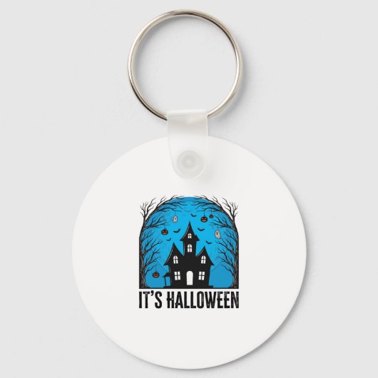 Halloween Spokenhuis Maan Vintage Gravure Des Sleutelhanger (Voorkant)