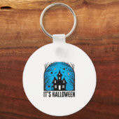 Halloween Spokenhuis Maan Vintage Gravure Des Sleutelhanger (Voorkant)