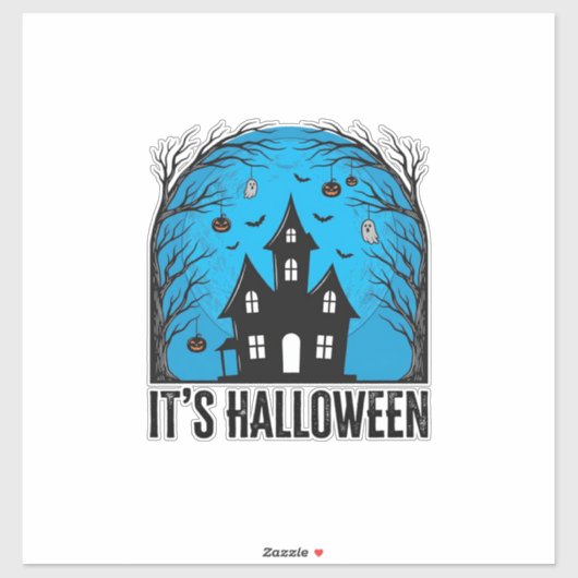 Halloween Spokenhuis Maan Vintage Gravure Des Sticker (Vel)