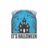 Halloween Spokenhuis Maan Vintage Gravure Des Sticker (Voorkant)