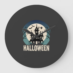 Halloween Spokenhuis Maanslicht Vector Grote Klok