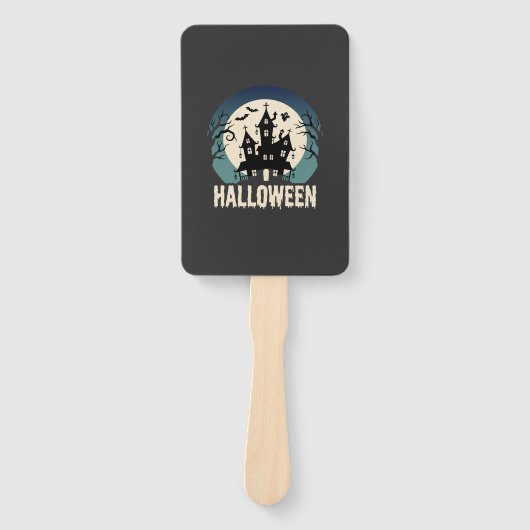 Halloween Spokenhuis Maanslicht Vector Handwaaier (Voorkant)