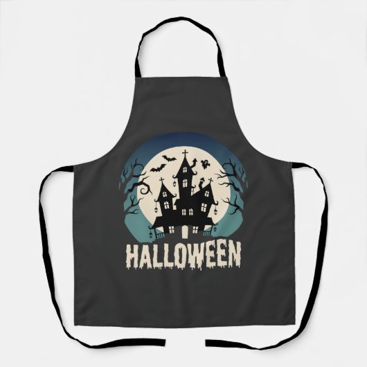 Halloween Spokenhuis Maanslicht Vector Schort (Voorkant)
