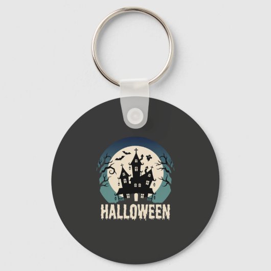 Halloween Spokenhuis Maanslicht Vector Sleutelhanger (Voorkant)