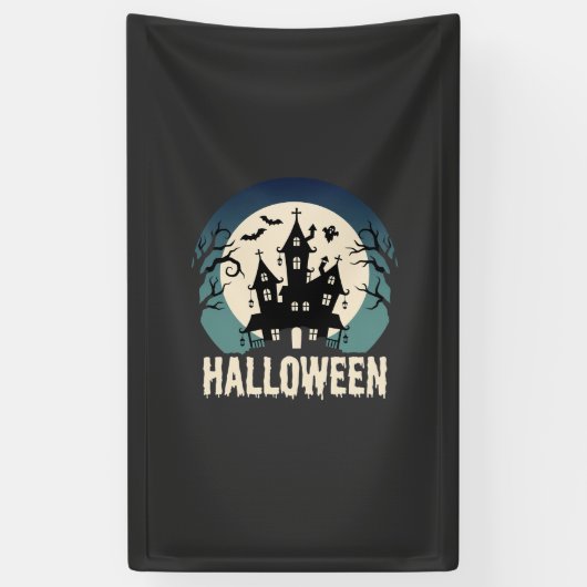 Halloween Spokenhuis Maanslicht Vector Spandoek (Verticaal)
