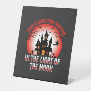 Halloween Spokenhuis Maneschijn Heks Reclamebord Met Voetstuk