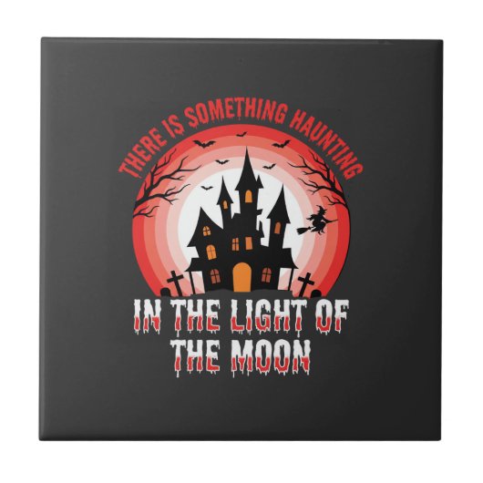 Halloween Spokenhuis Maneschijn Heks Tegeltje (Voorkant)
