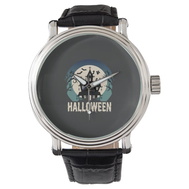 Halloween Spokenhuis Maneschijn Vector Horloge (Voorkant)