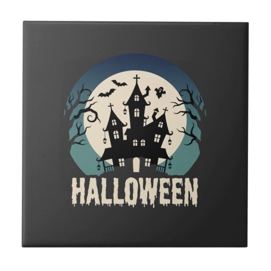Halloween Spokenhuis Maneschijn Vector Tegeltje (Voorkant)