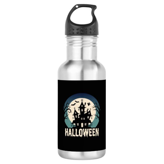 Halloween Spokenhuis Maneschijn Vector Waterfles (Voorkant)