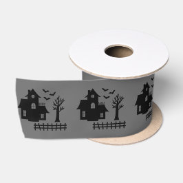 Halloween Spokenhuis Met Vleermuizen En Boom Op Gr Satijnen Lint