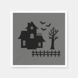 Halloween Spokenhuis Met Vleermuizen En Boom Op Gr Servet