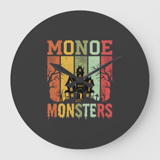 Halloween Spokenhuis Retro Monsters Grote Klok (Voorkant)