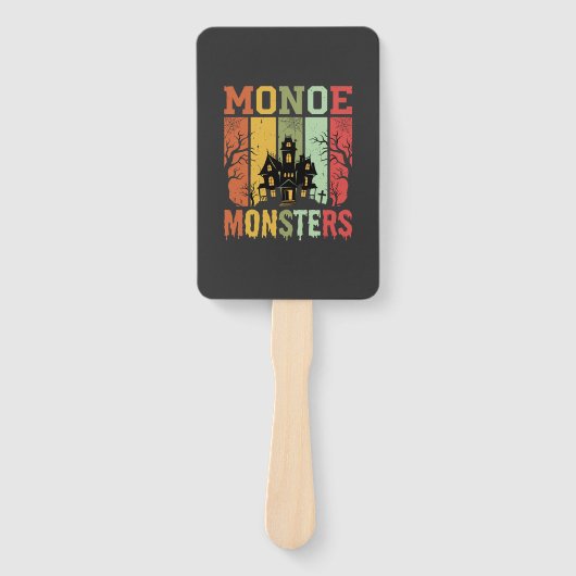 Halloween Spokenhuis Retro Monsters Handwaaier (Voorkant)