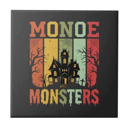 Halloween Spokenhuis Retro Monsters Tegeltje (Voorkant)