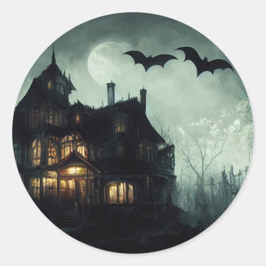 Halloween Spokenhuis Ronde Sticker (Voorkant)
