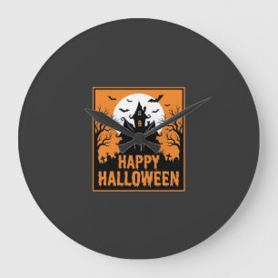 Halloween Spokenhuis Silhouet Vectorontwerp_1 Grote Klok