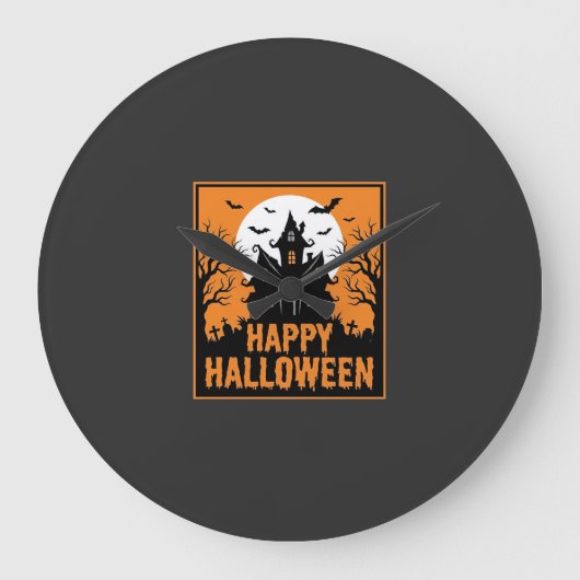 Halloween Spokenhuis Silhouet Vectorontwerp_1 Grote Klok (Voorkant)
