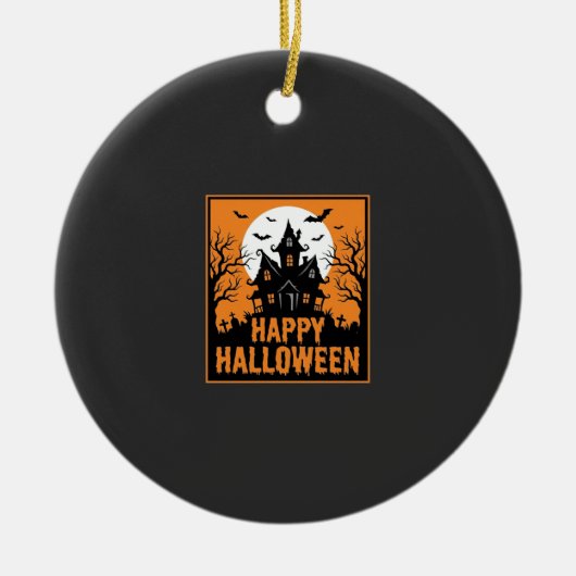 Halloween Spokenhuis Silhouet Vectorontwerp_1 Keramisch Ornament (Voorkant)