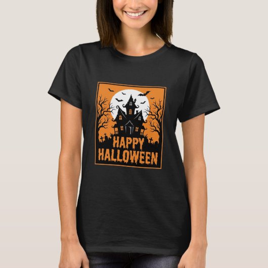 Halloween Spokenhuis Silhouet Vectorontwerp_1 T-shirt (Voorkant)
