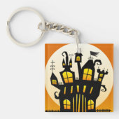 Halloween Spokenhuis Silhouet Volle Maan Sleutelhanger (Voorkant)