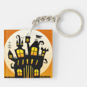 Halloween Spokenhuis Silhouet Volle Maan Sleutelhanger (Achterkant)